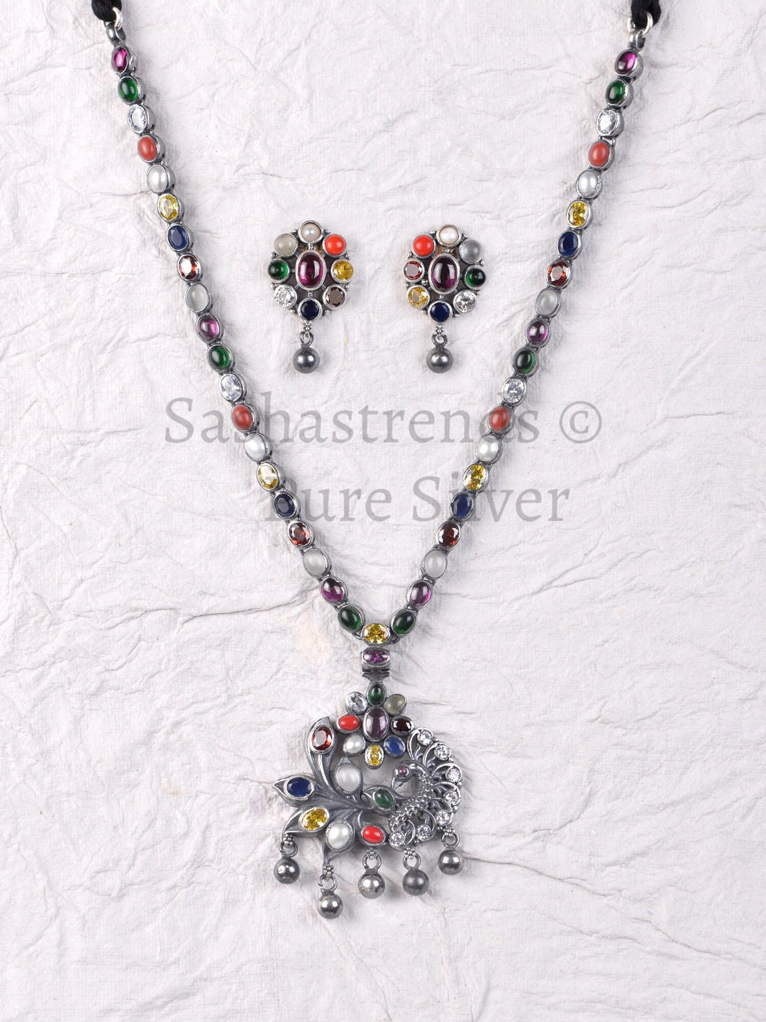 Nainika Navarathna Necklace - 925 oxidized silver
