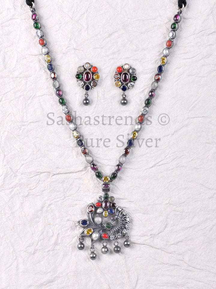 Nainika Navarathna Necklace - 925 oxidized silver