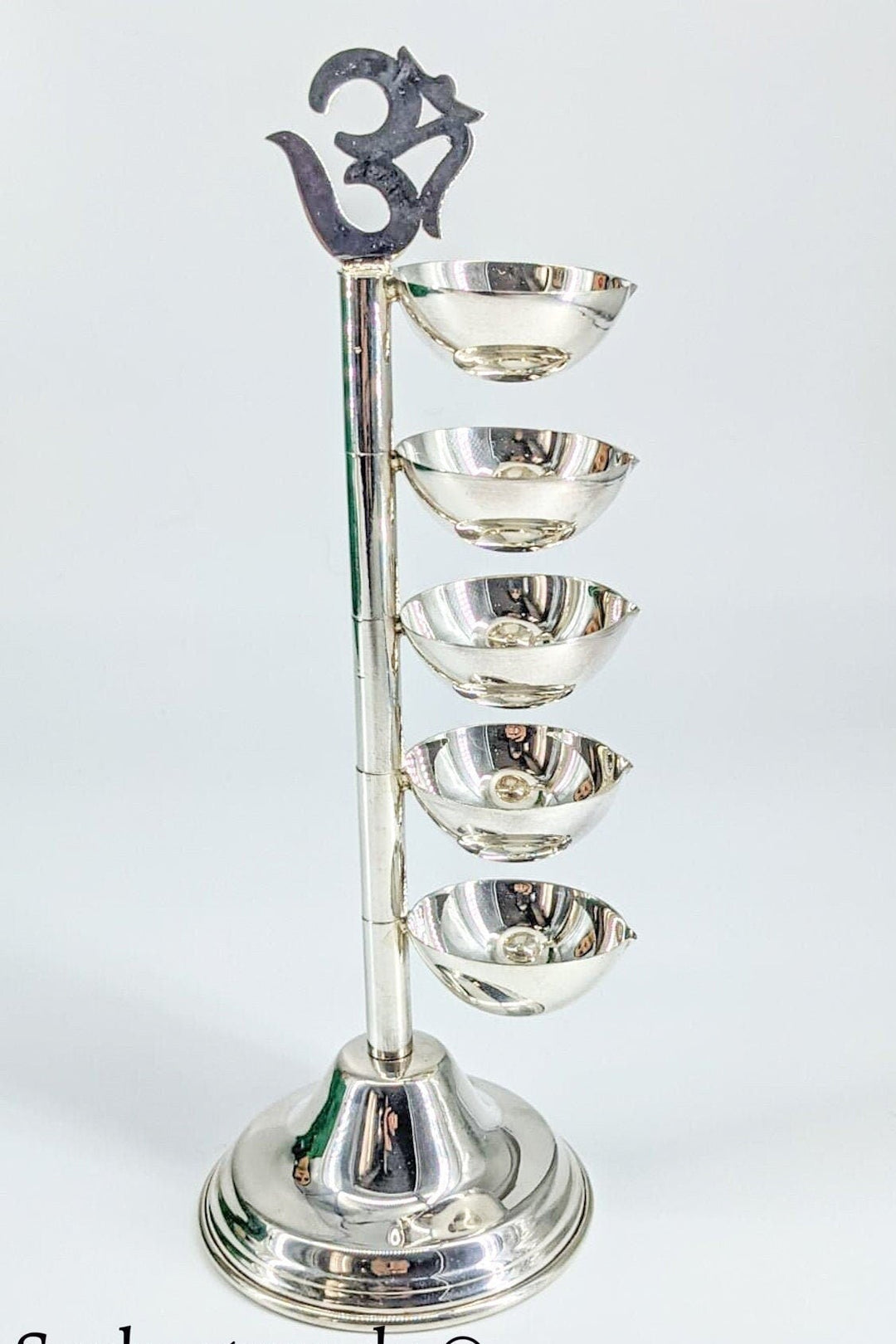 Pure silver 5 layered om diya- pure silver gift items- silver pooja items for home, return gift for navarathri, wedding & housewarming