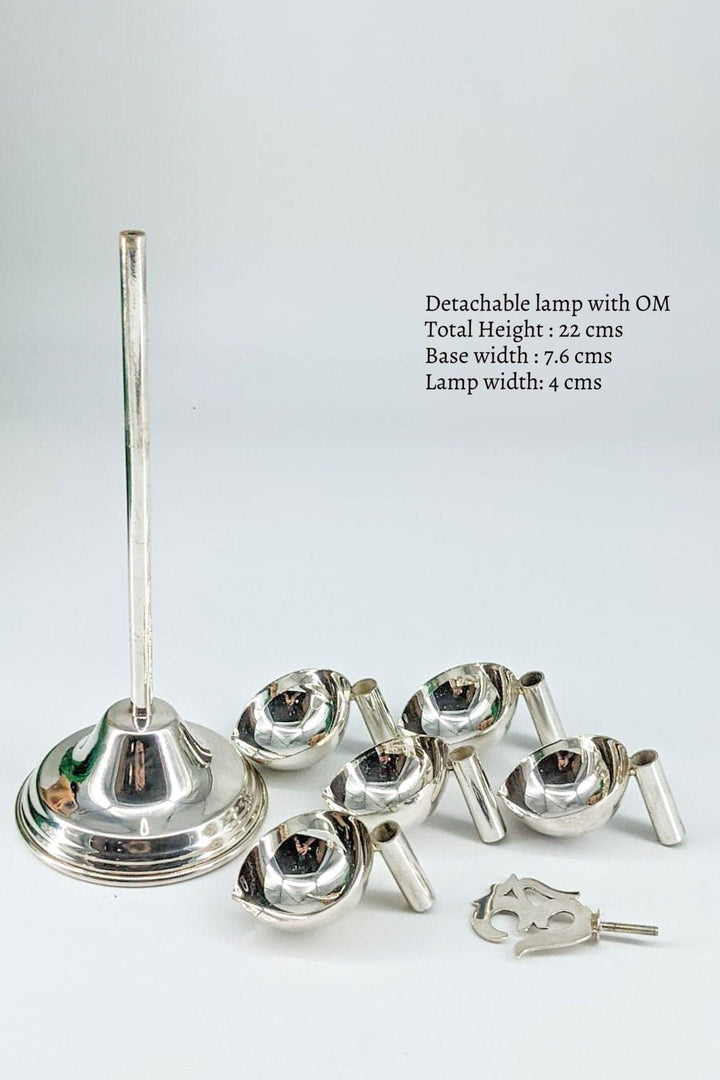 Pure silver 5 layered om diya- pure silver gift items- silver pooja items for home, return gift for navarathri, wedding & housewarming