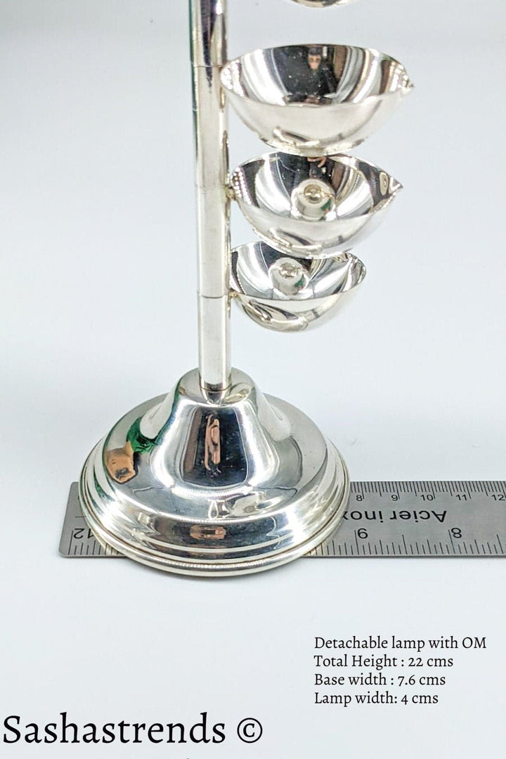 Pure silver 5 layered om diya- pure silver gift items- silver pooja items for home, return gift for navarathri, wedding & housewarming
