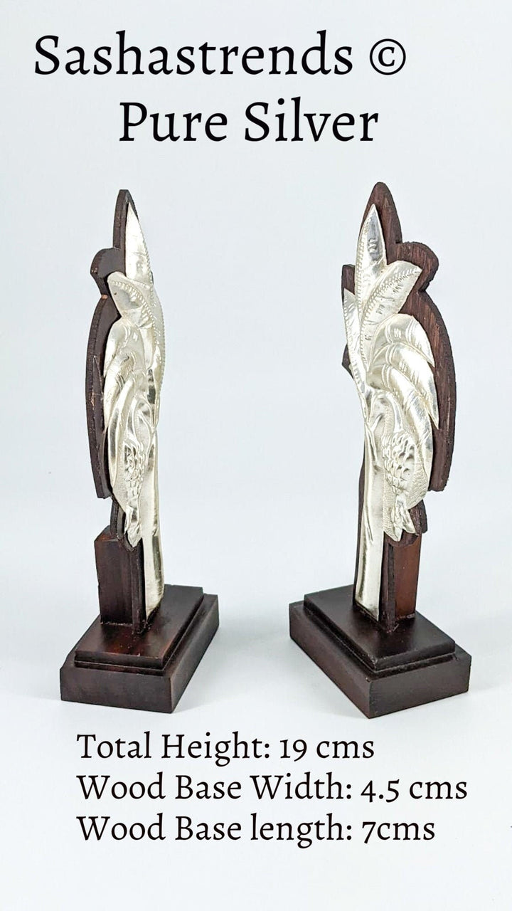 Pure silver banana tree decor stuck on a wooden base - pure silver gift items- silver return gift for navarathri, wedding and housewarming