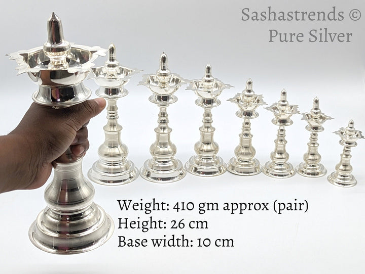 Pure silver kerala kuthu vilakku/lamp- pure silver gift items- pooja items for home, return gift for navarathri, wedding & housewarming