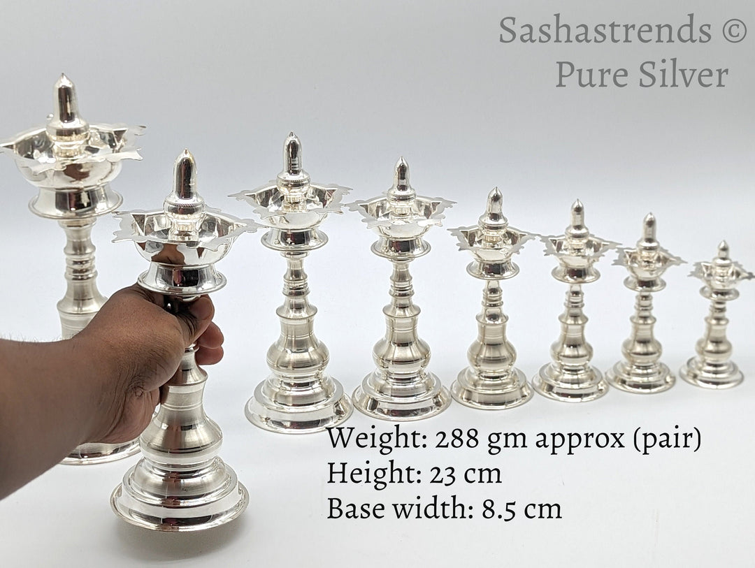 Pure silver kerala kuthu vilakku/lamp- pure silver gift items- pooja items for home, return gift for navarathri, wedding & housewarming