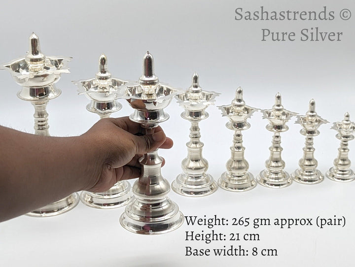 Pure silver kerala kuthu vilakku/lamp- pure silver gift items- pooja items for home, return gift for navarathri, wedding & housewarming
