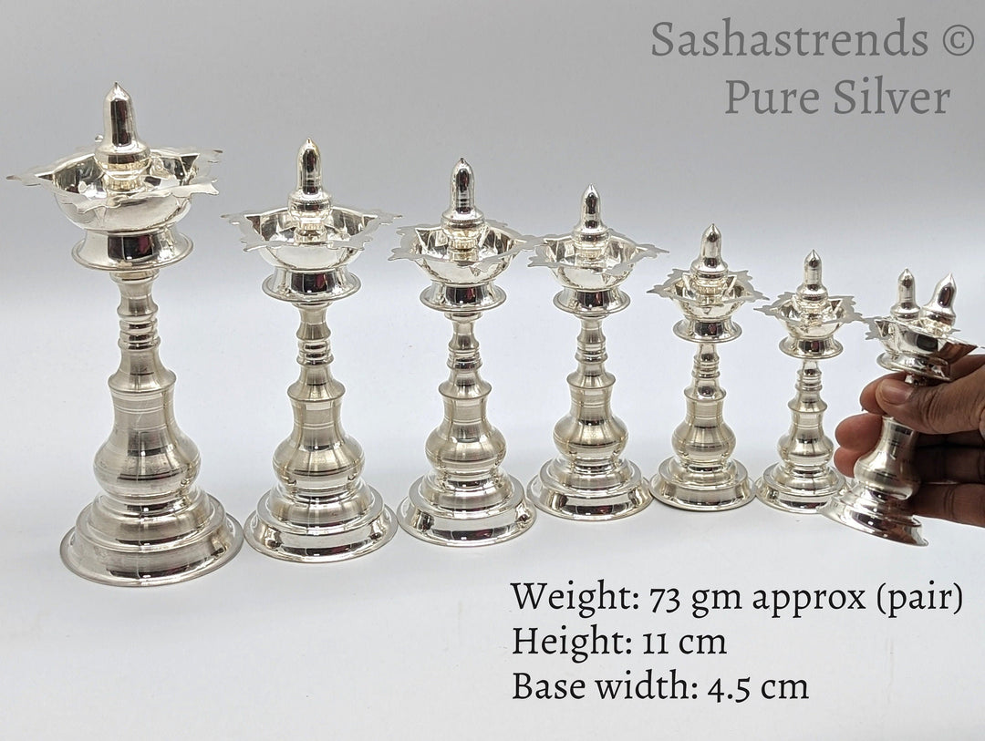 Pure silver kerala kuthu vilakku/lamp- pure silver gift items- pooja items for home, return gift for navarathri, wedding & housewarming