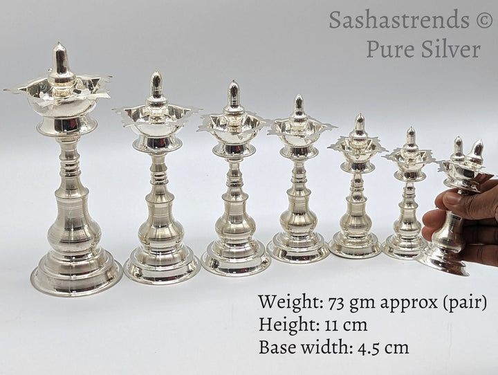 Pure silver kerala kuthu vilakku/lamp- pure silver gift items- pooja items for home, return gift for navarathri, wedding & housewarming