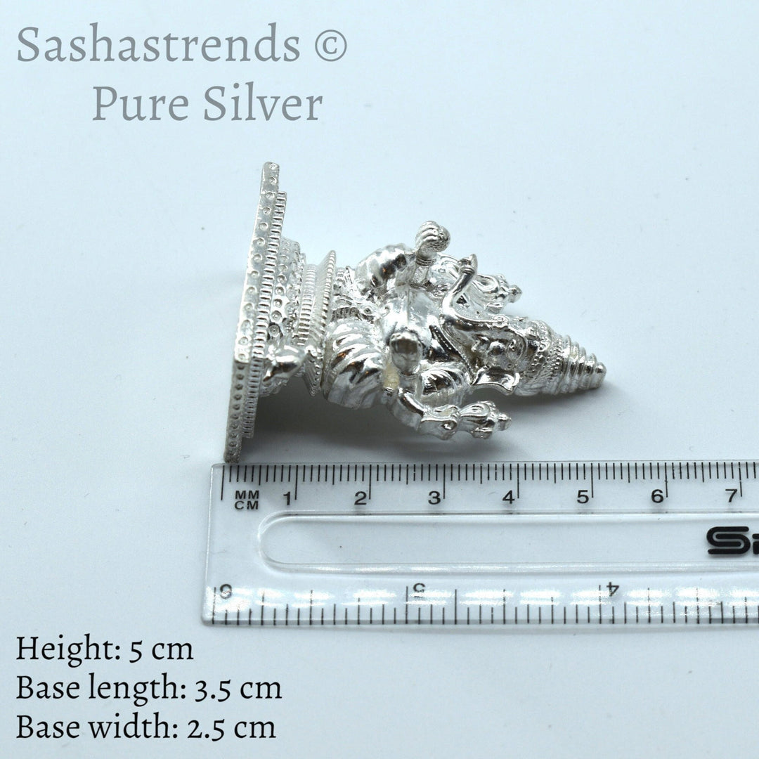 Pure silver statue - 925 silver hollow Ganesha idol seated on Peeta- 925 silver gift items - silver return gift for Navratri & housewarming
