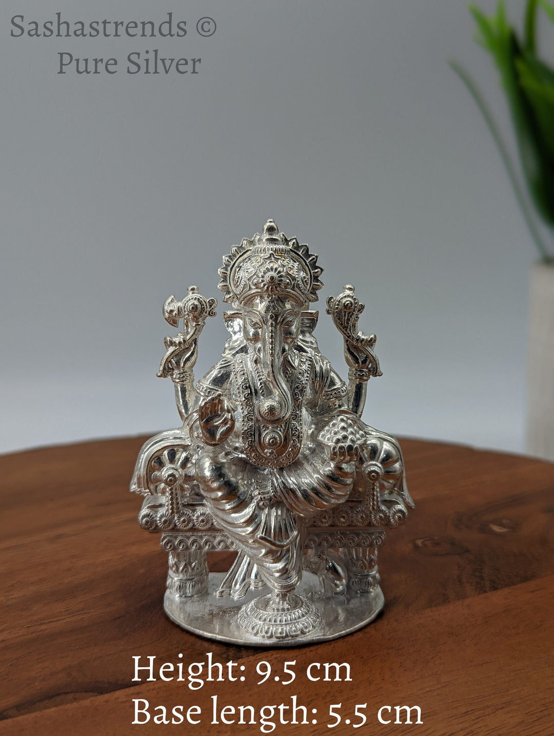 Pure silver statue - 925 silver solid Ganesha idol seated on Peeta- 925 silver gift items - silver return gift for Navratri & housewarming