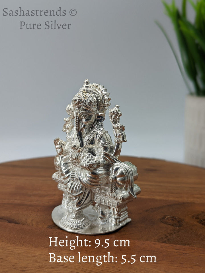 Pure silver statue - 925 silver solid Ganesha idol seated on Peeta- 925 silver gift items - silver return gift for Navratri & housewarming