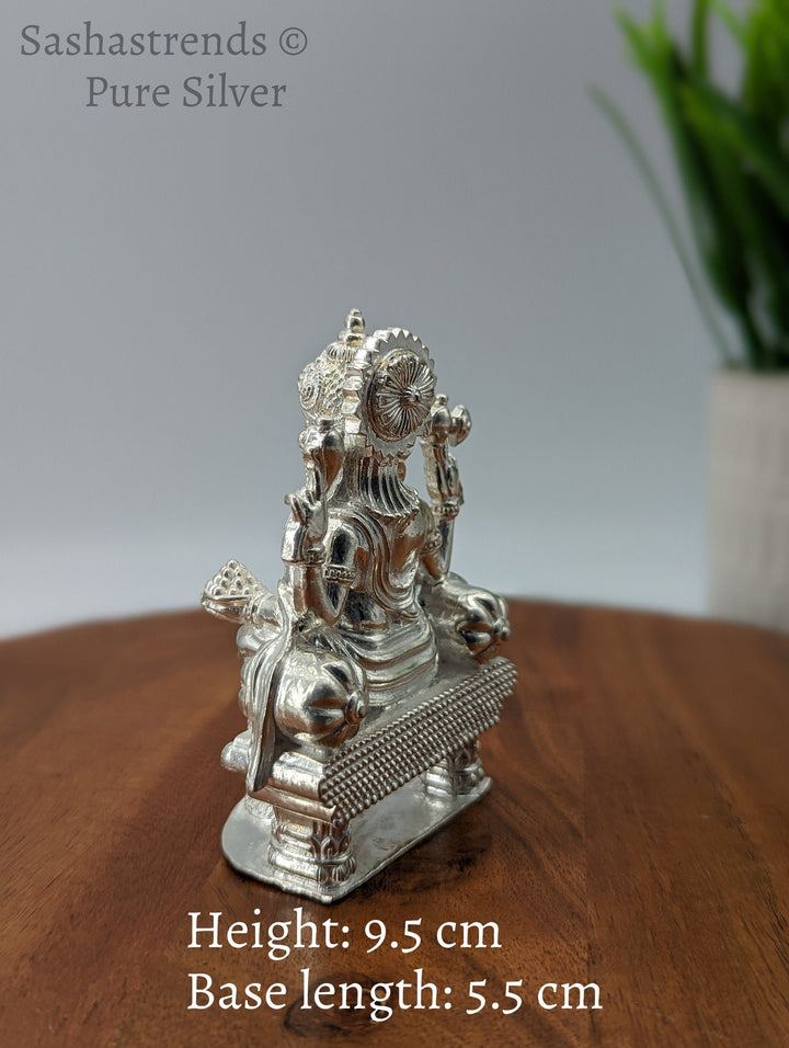 Pure silver statue - 925 silver solid Ganesha idol seated on Peeta- 925 silver gift items - silver return gift for Navratri & housewarming