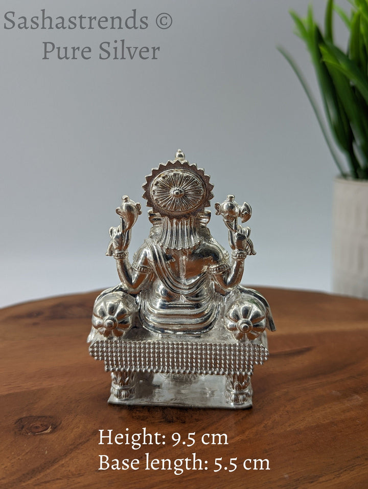 Pure silver statue - 925 silver solid Ganesha idol seated on Peeta- 925 silver gift items - silver return gift for Navratri & housewarming