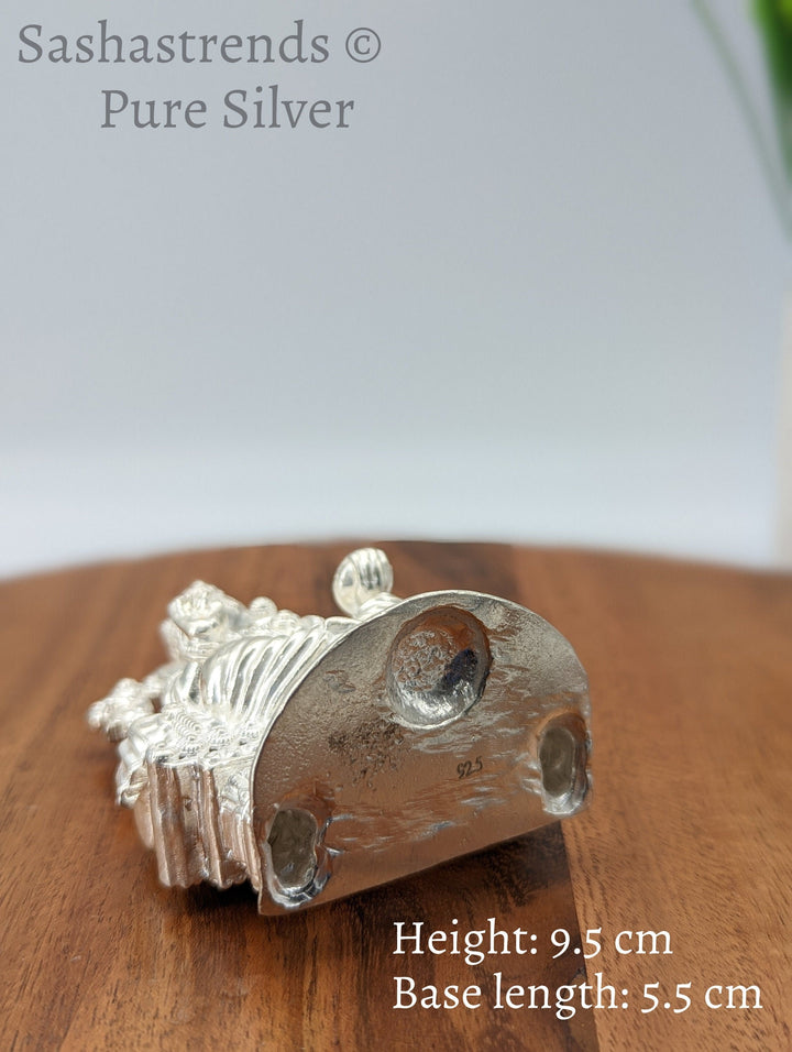 Pure silver statue - 925 silver solid Ganesha idol seated on Peeta- 925 silver gift items - silver return gift for Navratri & housewarming