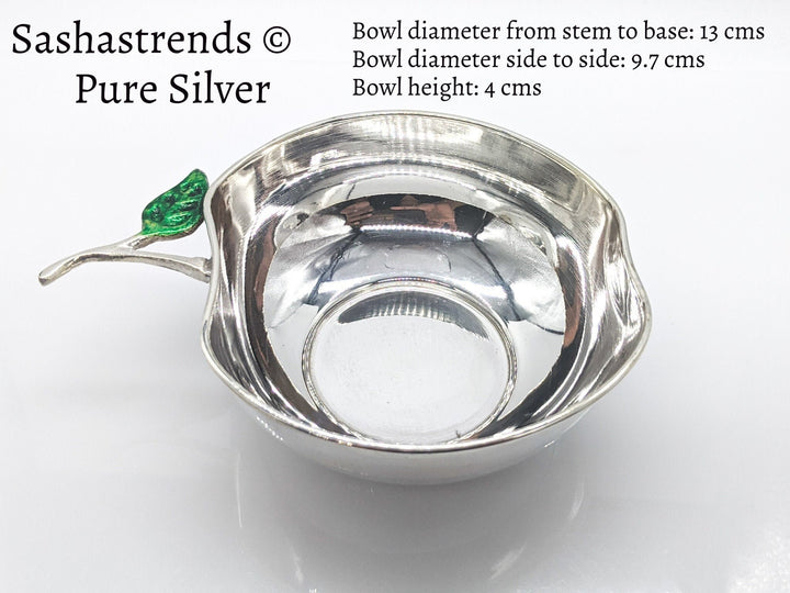 Pure silver sturdy apple shaped bowl 9.7 diameter- silver babies feeding bowl- silver gift items for birthday, gifts wedding & housewarming