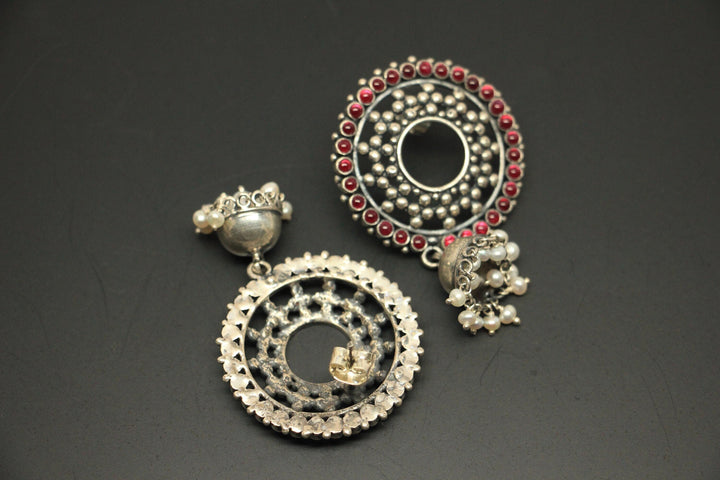 Ruby Wreath Jhumka - 925 oxidized silver