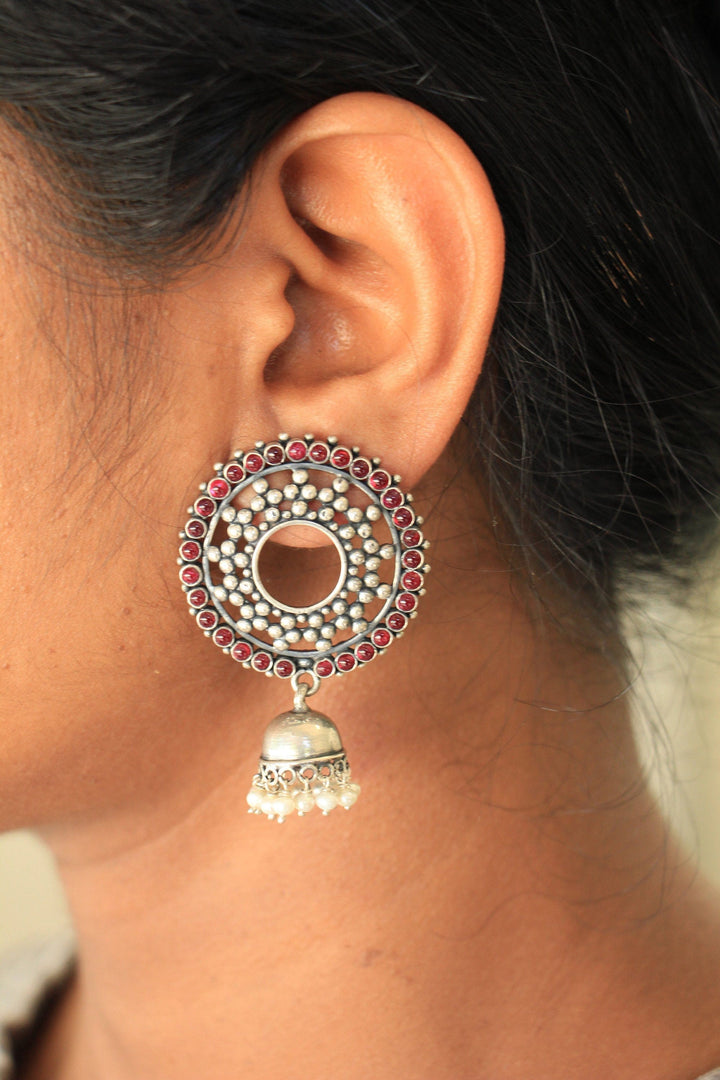 Ruby Wreath Jhumka - 925 oxidized silver