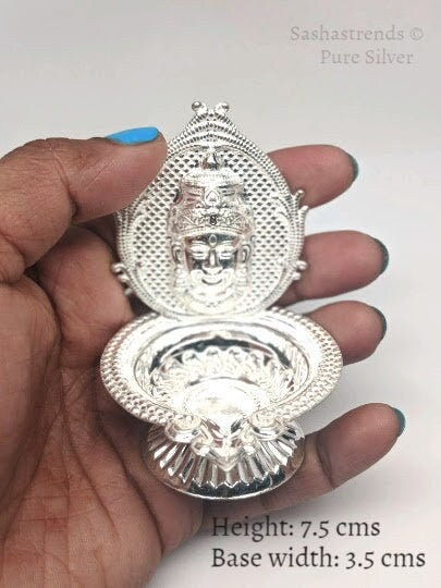 Silver Amman lamp- 925 silver gift items- silver pooja items for home, return gift for Navaratri, wedding and housewarming