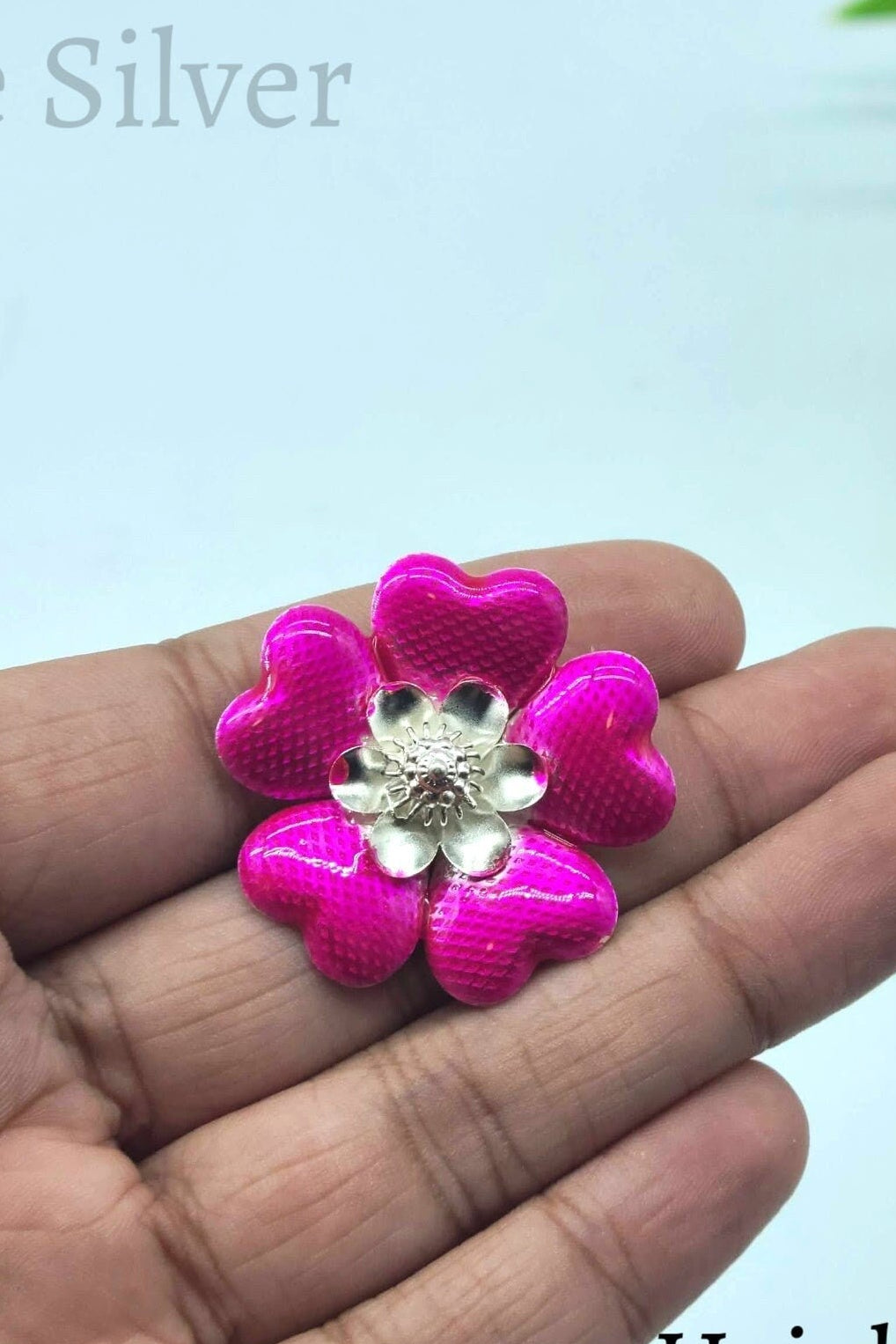 Silver flower- pink enamel flower -Silver Pooja Items for Home, Return Gift for Navarathri, Wedding, & Housewarming