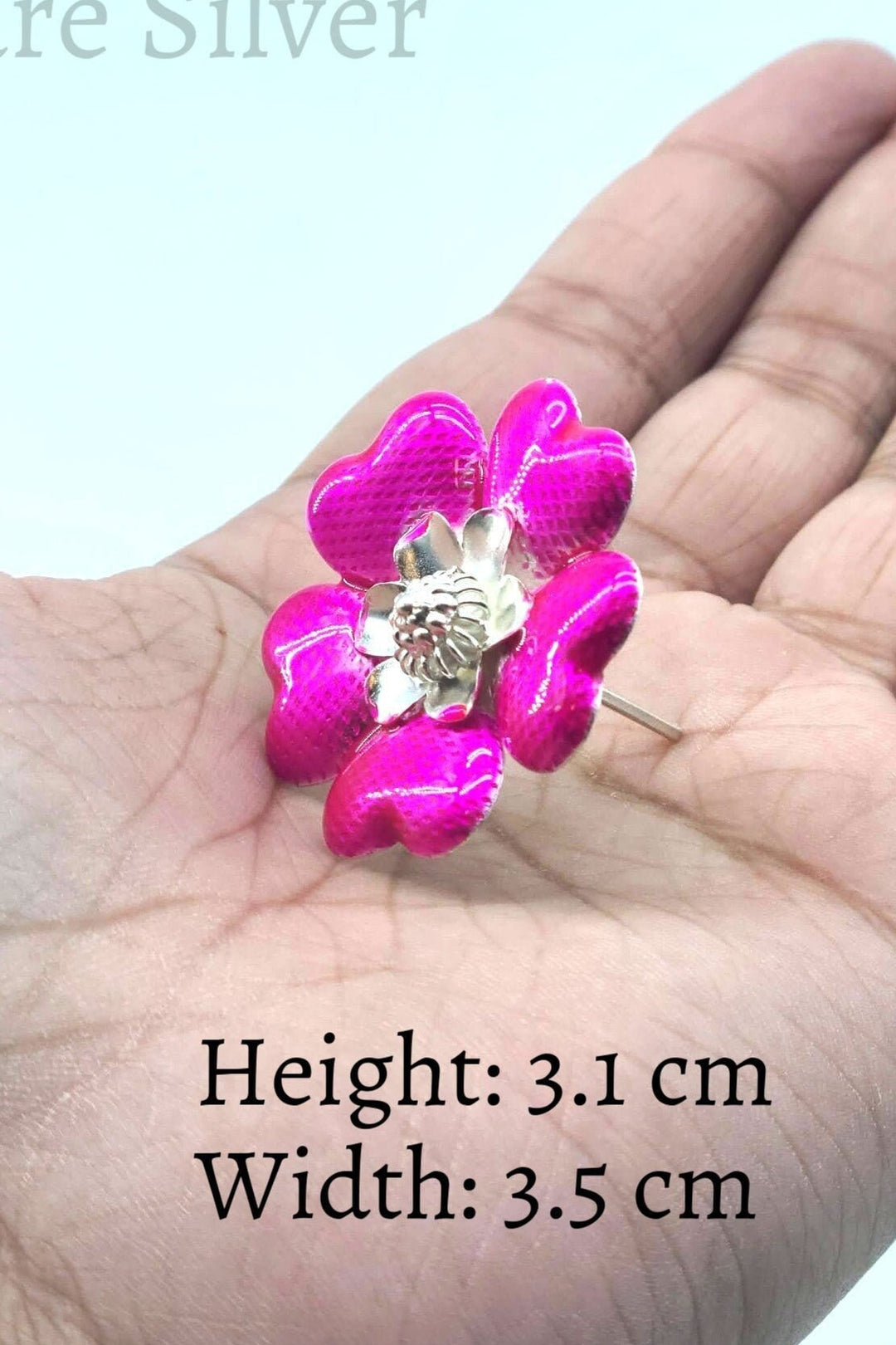 Silver flower- pink enamel flower -Silver Pooja Items for Home, Return Gift for Navarathri, Wedding, & Housewarming