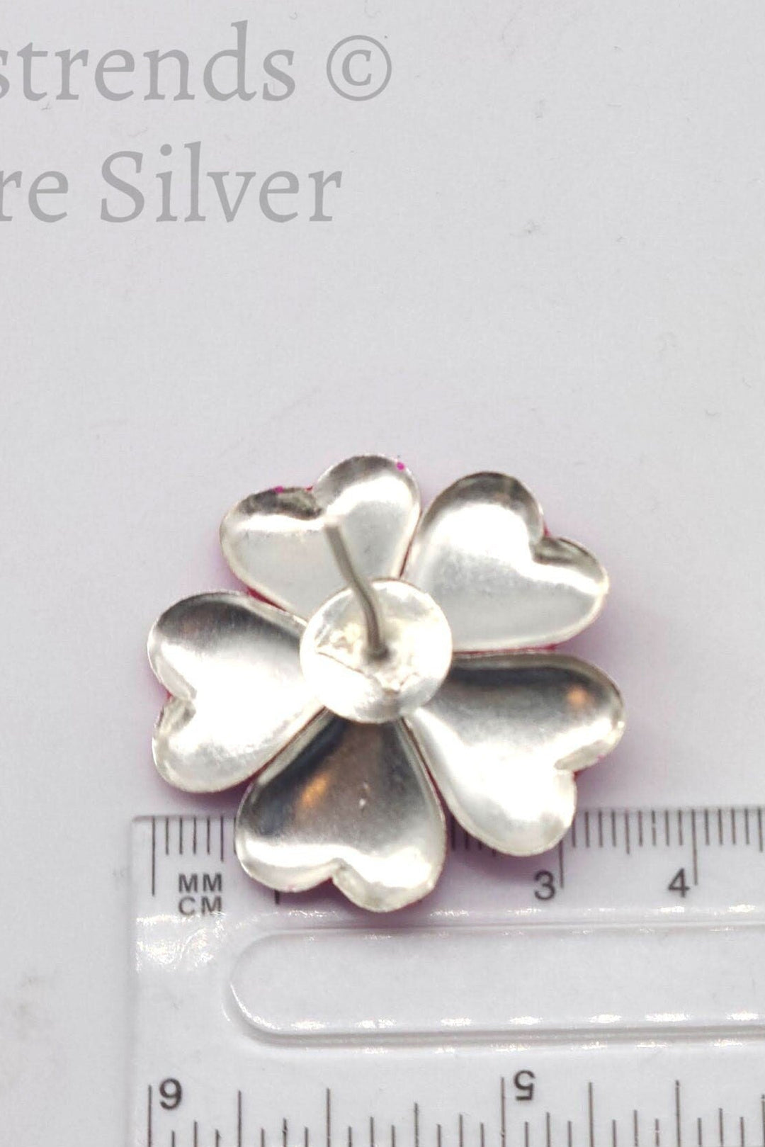 Silver flower- pink enamel flower -Silver Pooja Items for Home, Return Gift for Navarathri, Wedding, & Housewarming