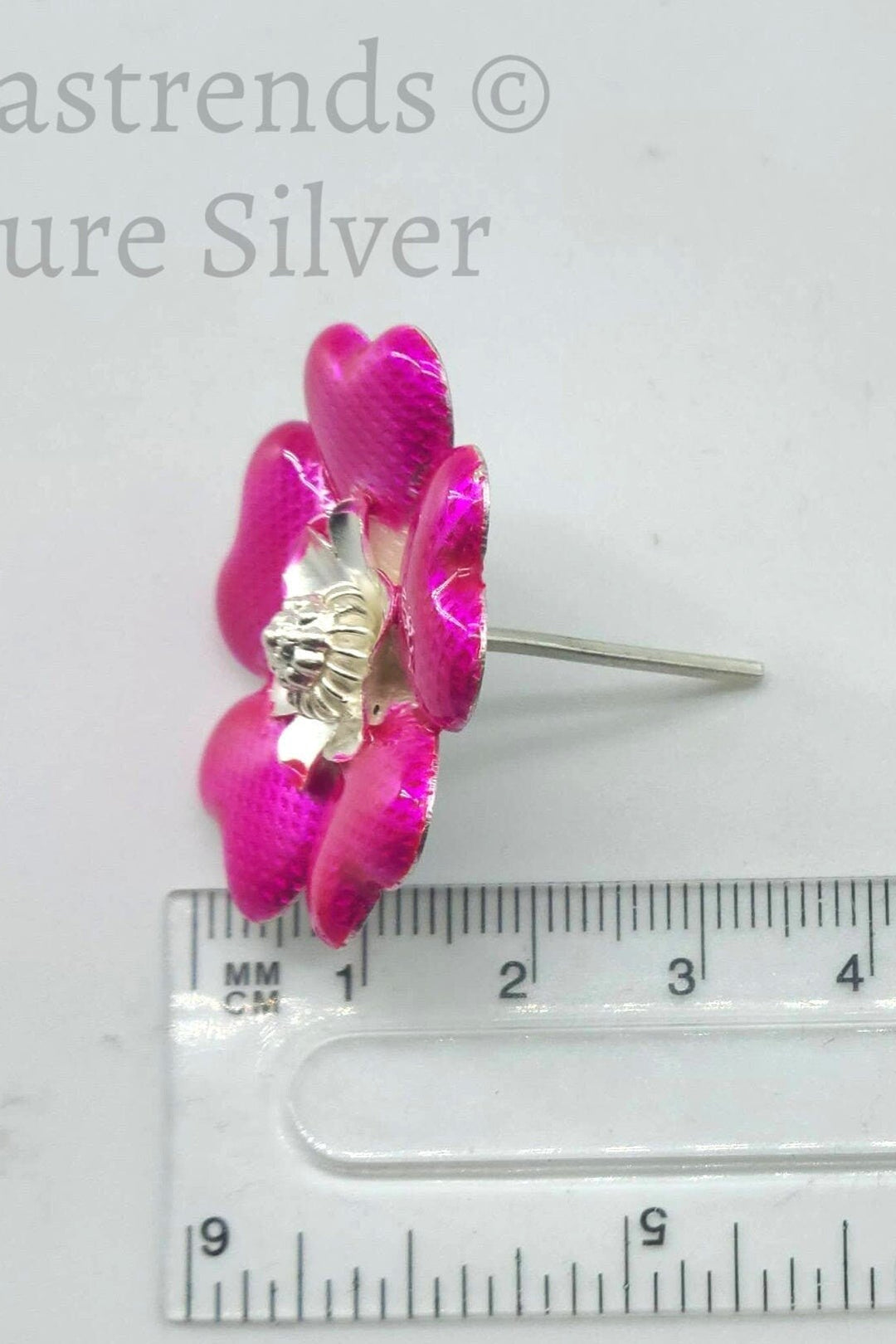 Silver flower- pink enamel flower -Silver Pooja Items for Home, Return Gift for Navarathri, Wedding, & Housewarming