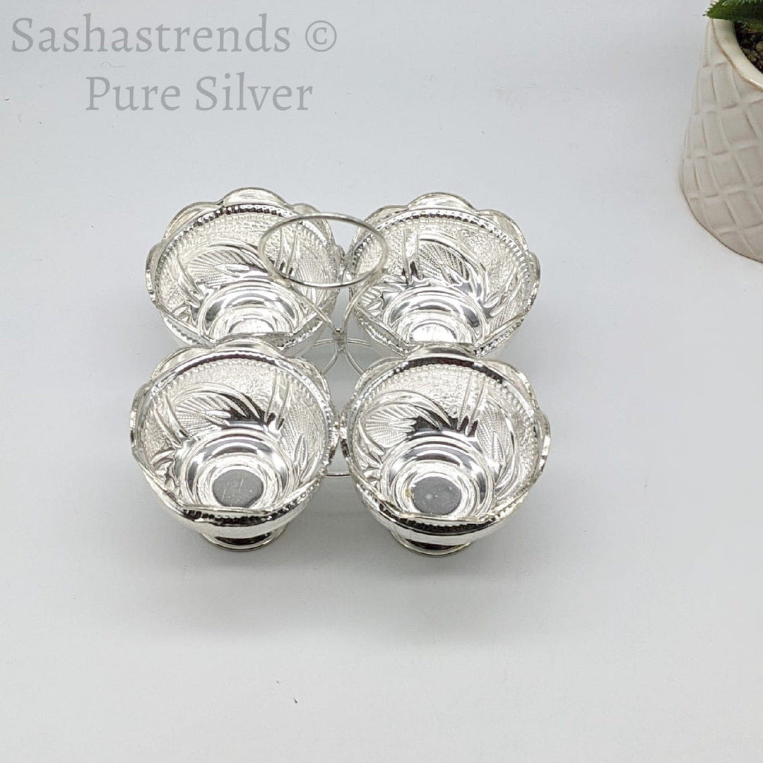 Silver four in one kumkum holder- silver haldi /chandan holder- silver gift items- silver pooja items, return gift for navarathri wedding & housewarming