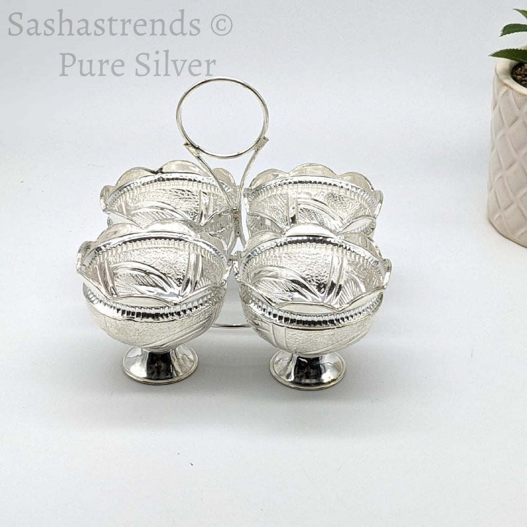 Silver four in one kumkum holder- silver haldi /chandan holder- silver gift items- silver pooja items, return gift for navarathri wedding & housewarming