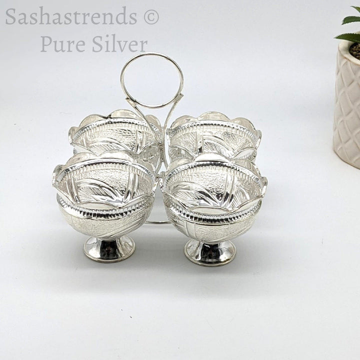 Silver four in one kumkum holder- silver haldi /chandan holder- silver gift items- silver pooja items, return gift for navarathri wedding & housewarming