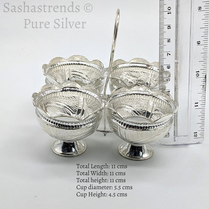 Silver four in one kumkum holder- silver haldi /chandan holder- silver gift items- silver pooja items, return gift for navarathri wedding & housewarming