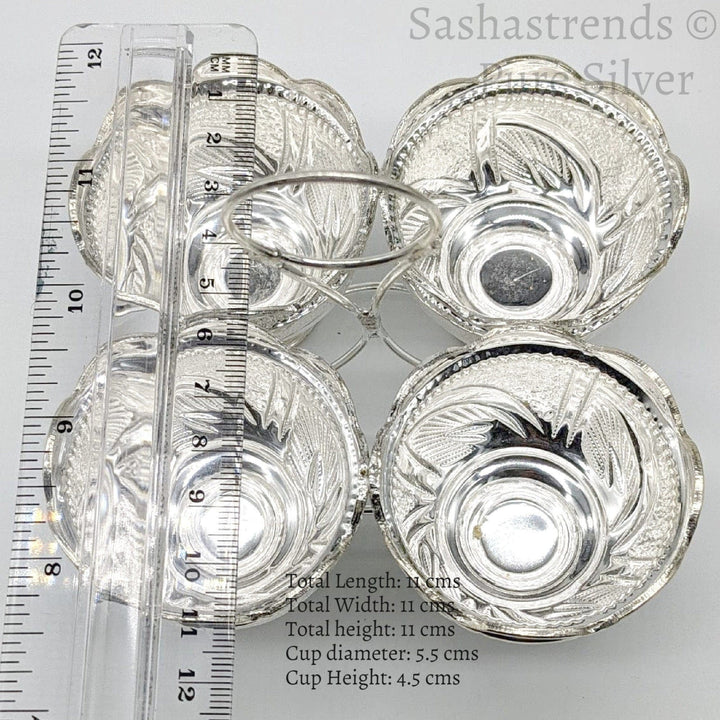 Silver four in one kumkum holder- silver haldi /chandan holder- silver gift items- silver pooja items, return gift for navarathri wedding & housewarming