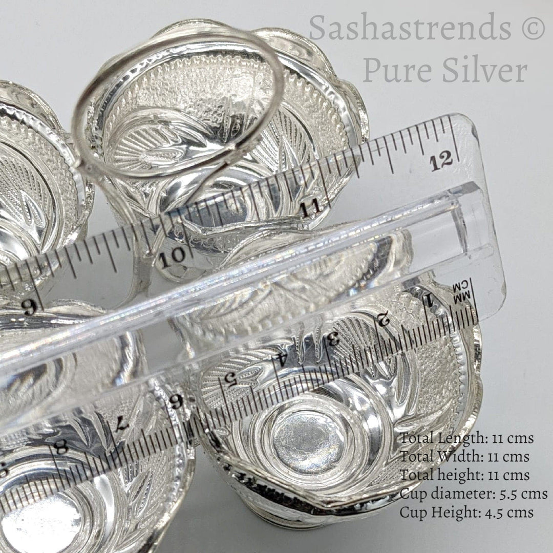 Silver four in one kumkum holder- silver haldi /chandan holder- silver gift items- silver pooja items, return gift for navarathri wedding & housewarming