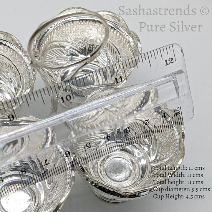 Silver four in one kumkum holder- silver haldi /chandan holder- silver gift items- silver pooja items, return gift for navarathri wedding & housewarming