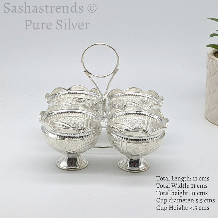 Silver four in one kumkum holder- silver haldi /chandan holder- silver gift items- silver pooja items, return gift for navarathri wedding & housewarming