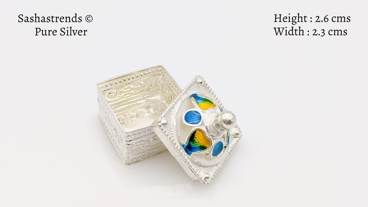 Square shape kumkum box with lid- pure silver gift items- silver pooja items for home,return gift for navarathri,wedding & housewarming