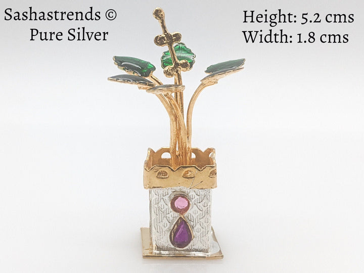 Tulasi plant with beautiful enamel -pure silver gift items- pooja items for home, return gift for navarathri,wedding & housewarming