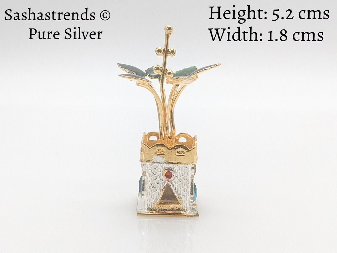 Tulasi plant with beautiful enamel -pure silver gift items- pooja items for home, return gift for navarathri,wedding & housewarming