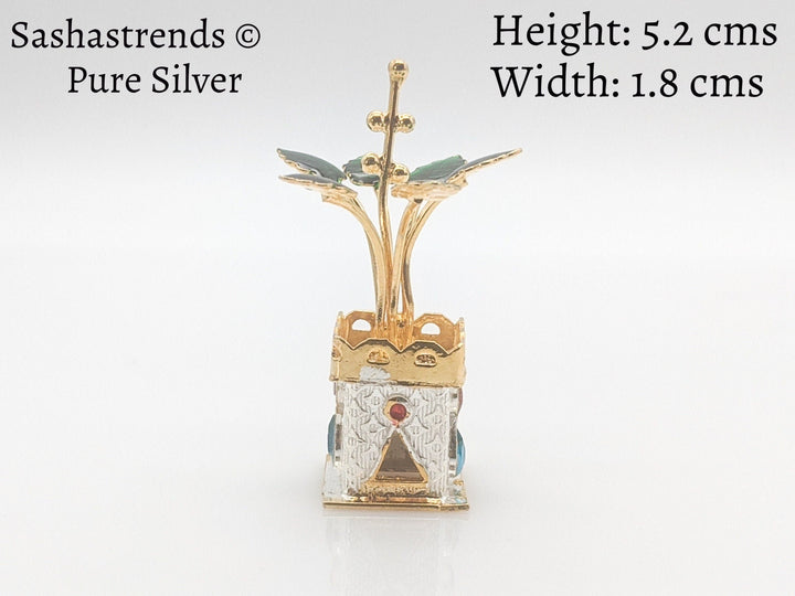 Tulasi plant with beautiful enamel -pure silver gift items- pooja items for home, return gift for navarathri,wedding & housewarming