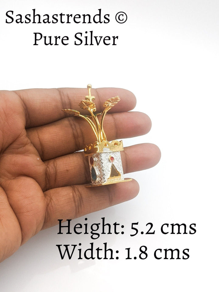Tulasi plant with beautiful enamel -pure silver gift items- pooja items for home, return gift for navarathri,wedding & housewarming