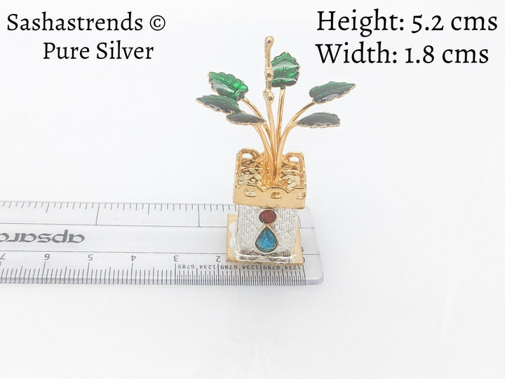 Tulasi plant with beautiful enamel -pure silver gift items- pooja items for home, return gift for navarathri,wedding & housewarming