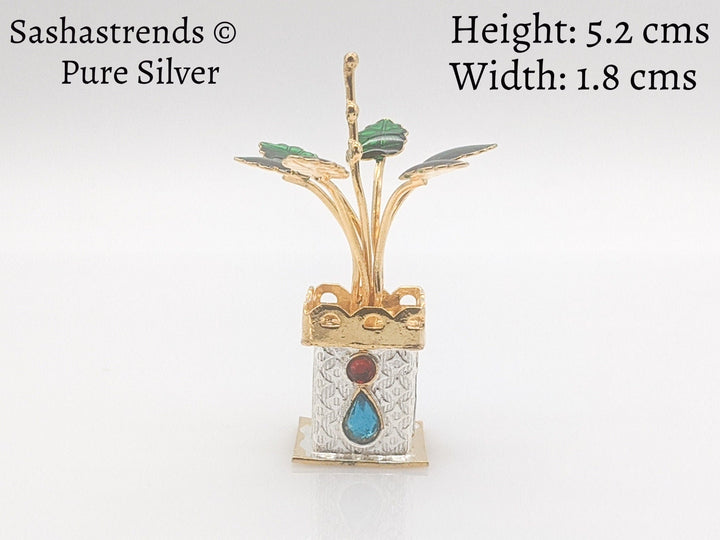 Tulasi plant with beautiful enamel -pure silver gift items- pooja items for home, return gift for navarathri,wedding & housewarming