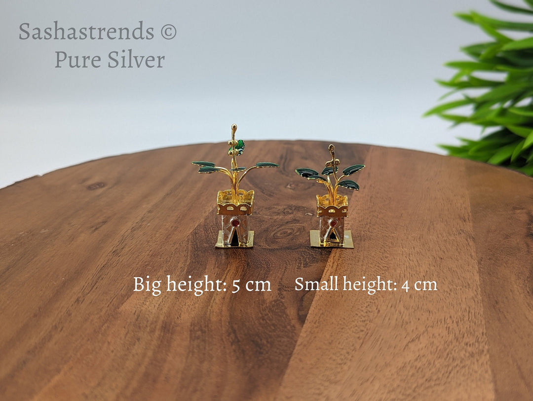Tulasi plant with enamel - pure silver gift items- pooja items for home, return gift for navarathri,wedding and housewarming