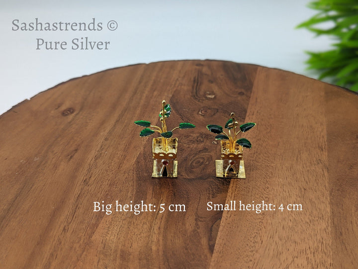 Tulasi plant with enamel - pure silver gift items- pooja items for home, return gift for navarathri,wedding and housewarming