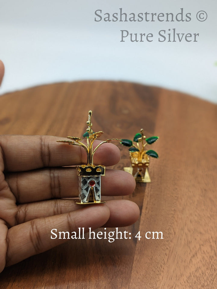 Tulasi plant with enamel - pure silver gift items- pooja items for home, return gift for navarathri,wedding and housewarming