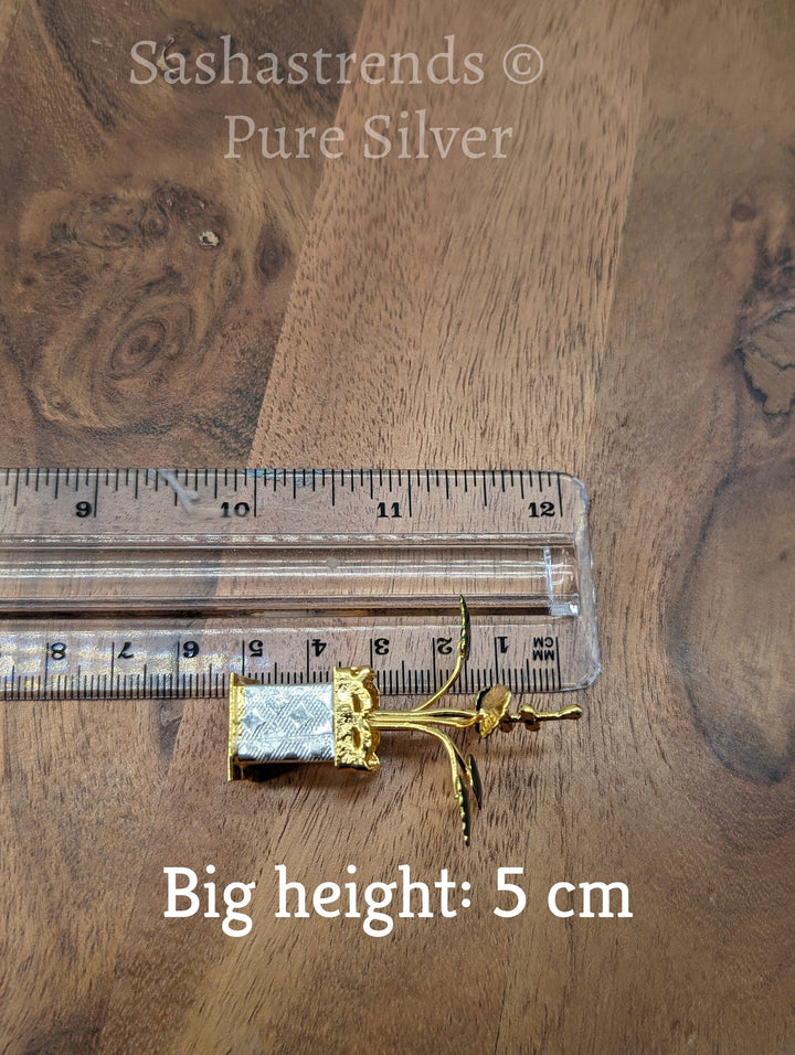 Tulasi plant with enamel - pure silver gift items- pooja items for home, return gift for navarathri,wedding and housewarming