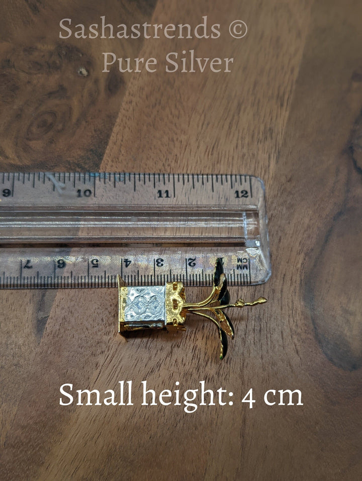 Tulasi plant with enamel - pure silver gift items- pooja items for home, return gift for navarathri,wedding and housewarming