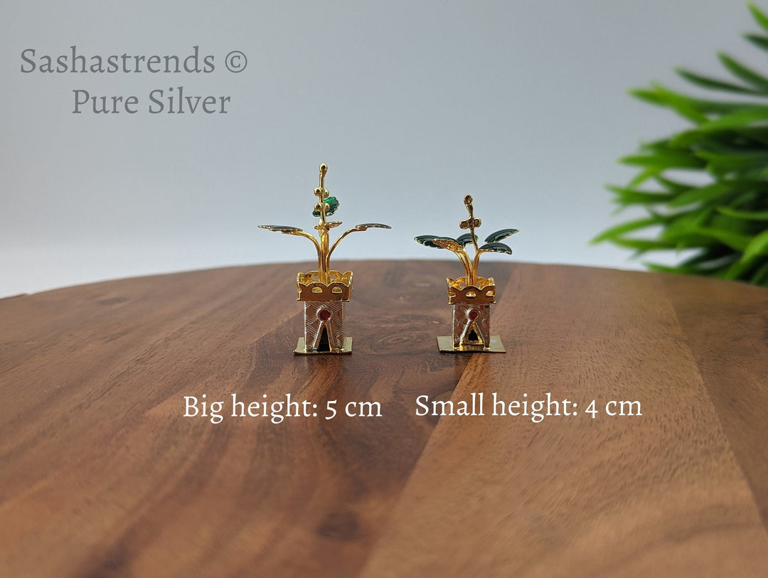 Tulasi plant with enamel - pure silver gift items- pooja items for home, return gift for navarathri,wedding and housewarming
