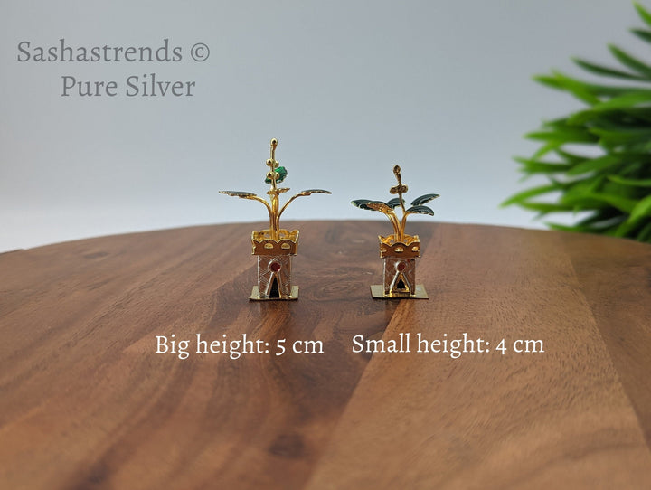 Tulasi plant with enamel - pure silver gift items- pooja items for home, return gift for navarathri,wedding and housewarming