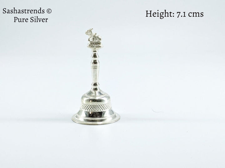 Silver bell for pooja with nandi handle - silver gift items- silver pooja items for home, return gift for navarathri, wedding & housewarming