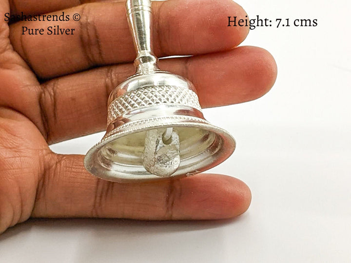 Silver bell for pooja with nandi handle - silver gift items- silver pooja items for home, return gift for navarathri, wedding & housewarming