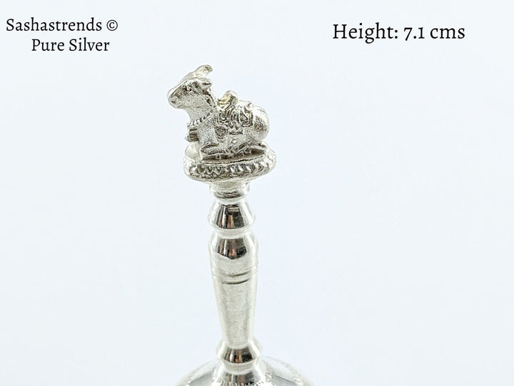 Silver bell for pooja with nandi handle - silver gift items- silver pooja items for home, return gift for navarathri, wedding & housewarming